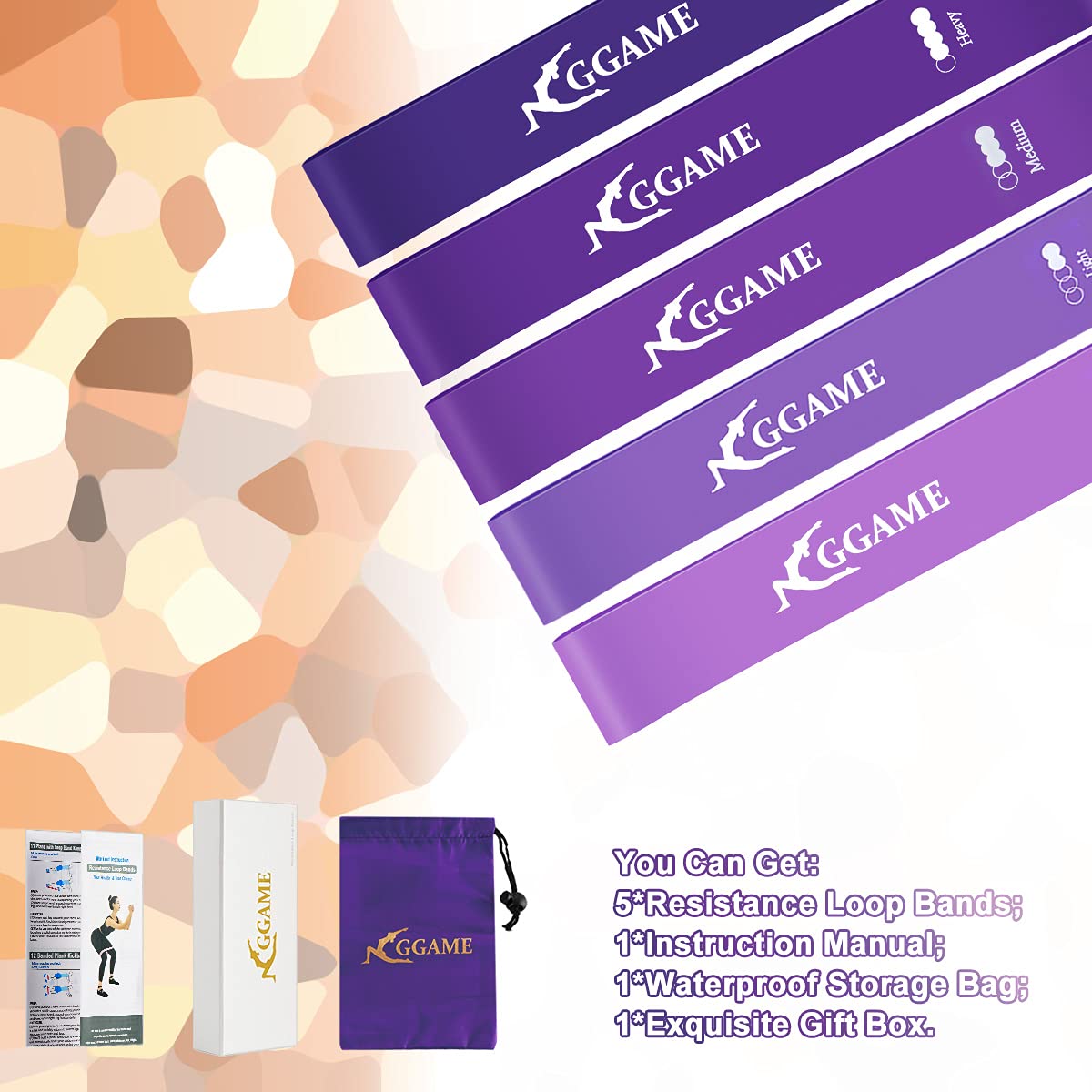 Widerstandsbänder, Übungsbänder für Po und Bein, aus Naturlatex, für Physiotherapie, Krafttraining, Zuhause, Fitnessstudio, Workout, Anleitung enthalten