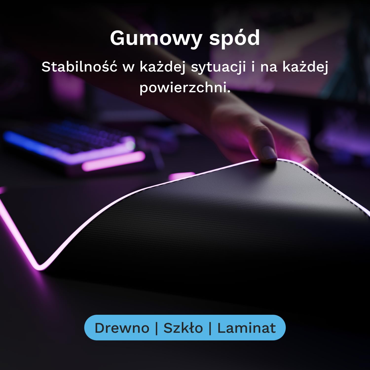 Glorious Gaming GMP 2 GLED Large Extended – podkładka pod mysz z dwustrefowym podświetleniem RGB, bezszwową krawędzią InfiniGlow, powierzchnią premium i gumowym spodem 915mm x 280mm x 3mm