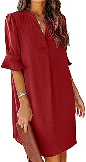 Summer Dresses for Women V Neck Ruffle Short Sleeve Casual Shift Dress - Buy now