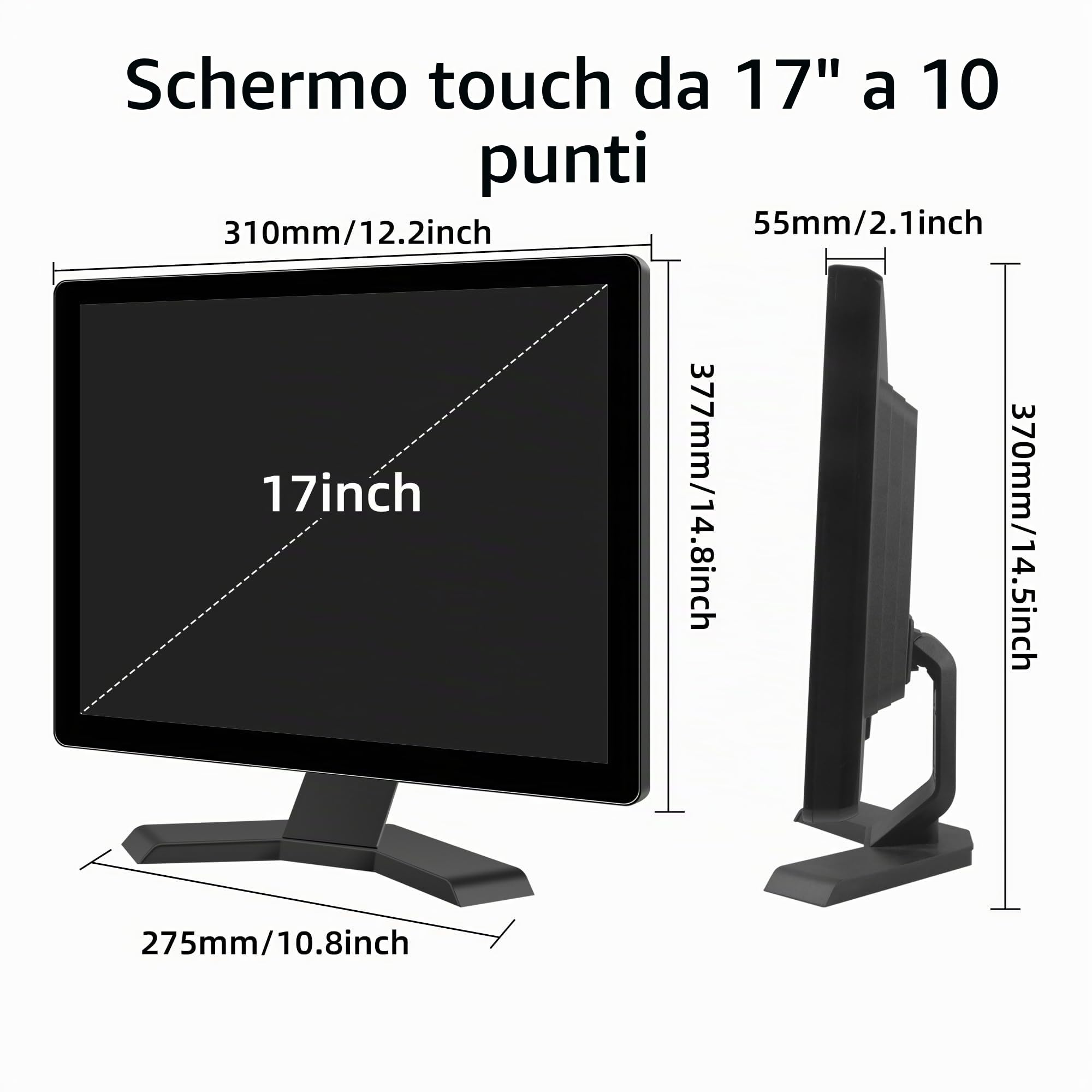 Monitor Touch Screen 17 Pollice 10 Punti 4:3 HD 1280x1024 con Porta HDMI, VESA, Touch Screen per PC POS Win 10 11, Altoparlanti integrati