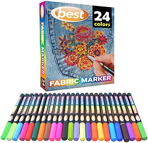 Best Fabric Markers (Pack of 24 Pens) Non-Toxic - Set of 24 Individual Colors - No Duplicates - Bullet Tip - Machine Washable Paint - Perfect for Writing on Clothes, Clothing, Jeans, Pants, and Shirts