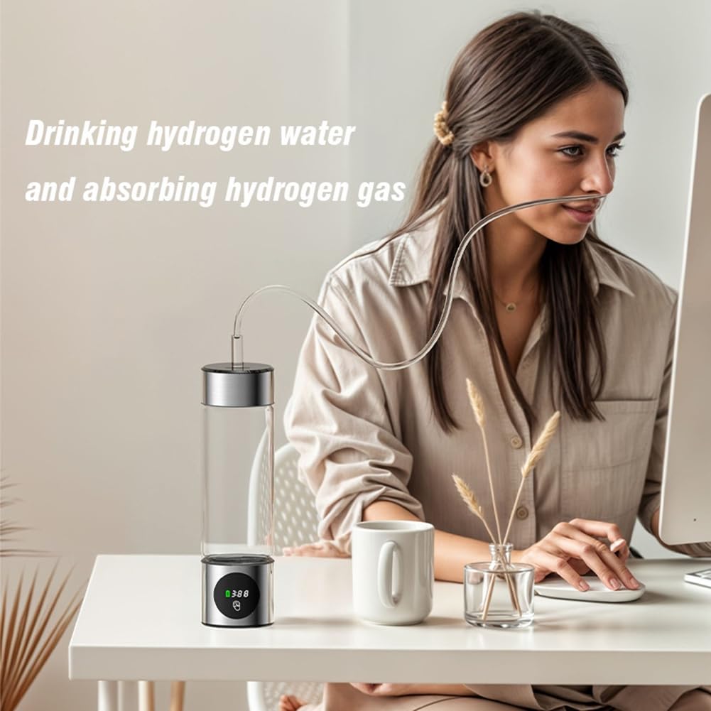 Botella de generador de agua hidrogenada portátil SPE+PEM de doble cámara, ionizador + pantalla PPB y tiempo