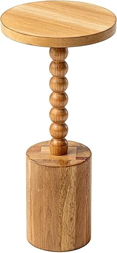 Mesa auxiliar de pedestal de granja, mesa de bebida de madera rústica con base, mesa redonda de Martini para espacio pequeño, sala de estar,