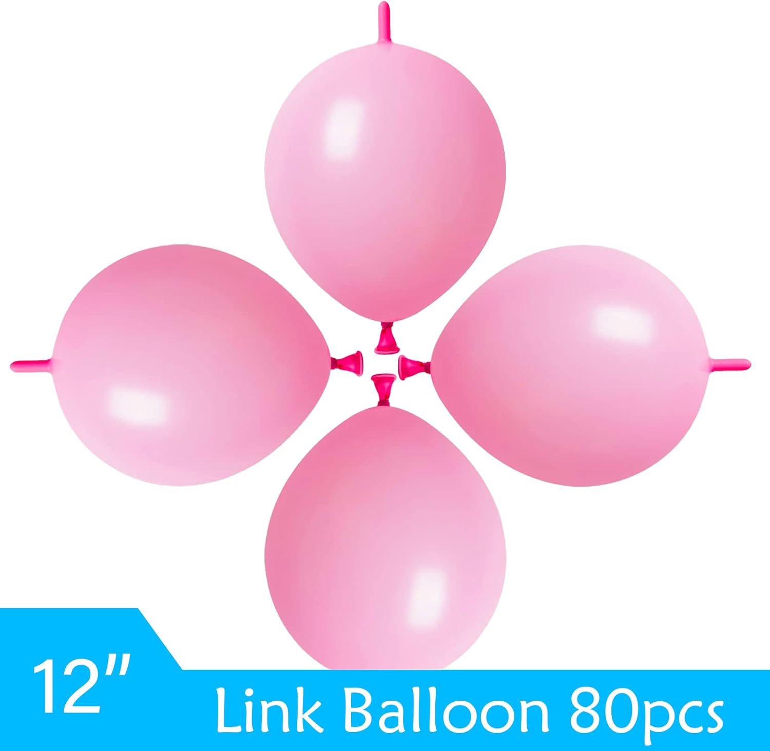 Link Balloons Pink 10 Inch Latex Quick Linkale Balloon 80 Pcs for Birthday, Halloween, Christmas, Party Festival Decorations