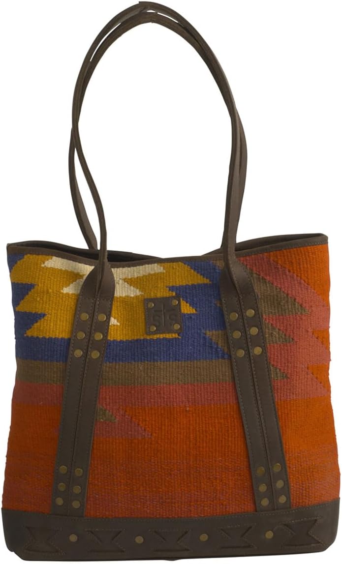 STS Ranchwear Full Grain Leather Accents Dual Handles Zipped Top Crimson Sun Tote Handbag, Matte Natural Chocolate