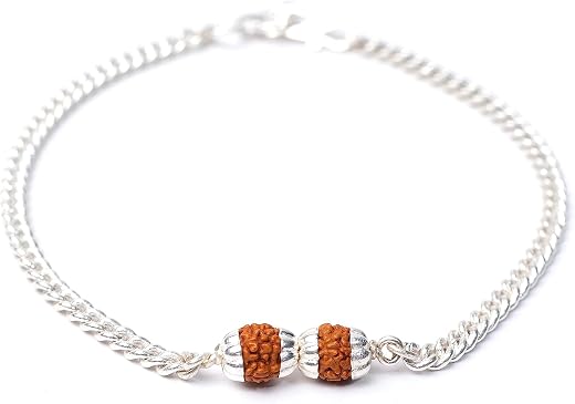 Ashok Jewellers Sterling Silver Rudraksha Bracelet for Men and Women (8.5inch)
