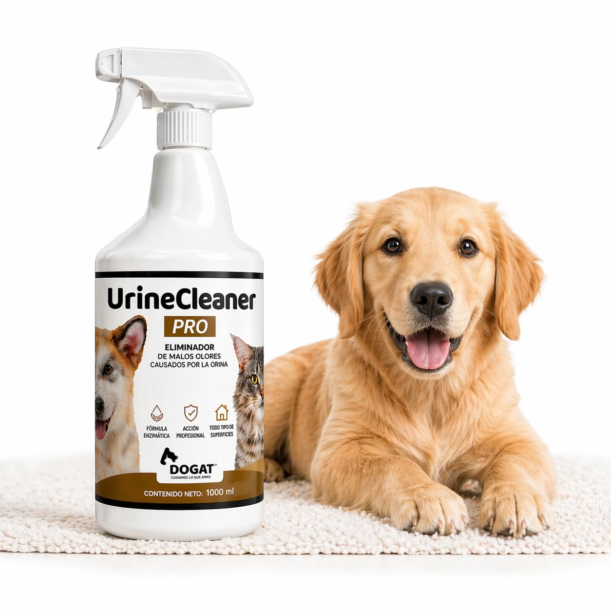 Eliminador Olor Orina Perro y Gato 1000 ml | Neutralizador Profesional de Malos Olores de Mascotas | Spray Limpiador Enzimático para Sofá, Suelo, Alfombra, Terraza y Césped Artificial