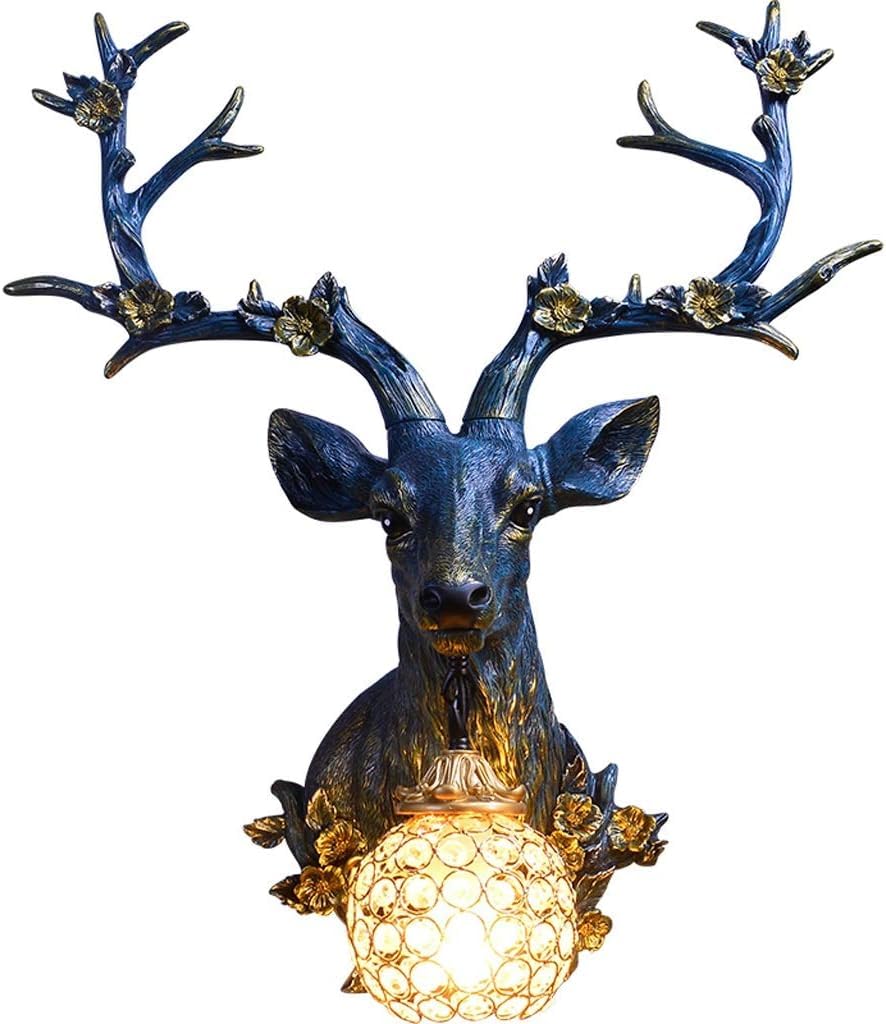 ZXTIIEUF Wall Lamp Deer Head Resin Fixed Wall Lamp Living Room Wall - American Retro Spherical Crystal Decorative Lampshade Wall Lamp Wall Sconces Chandeliers Modern