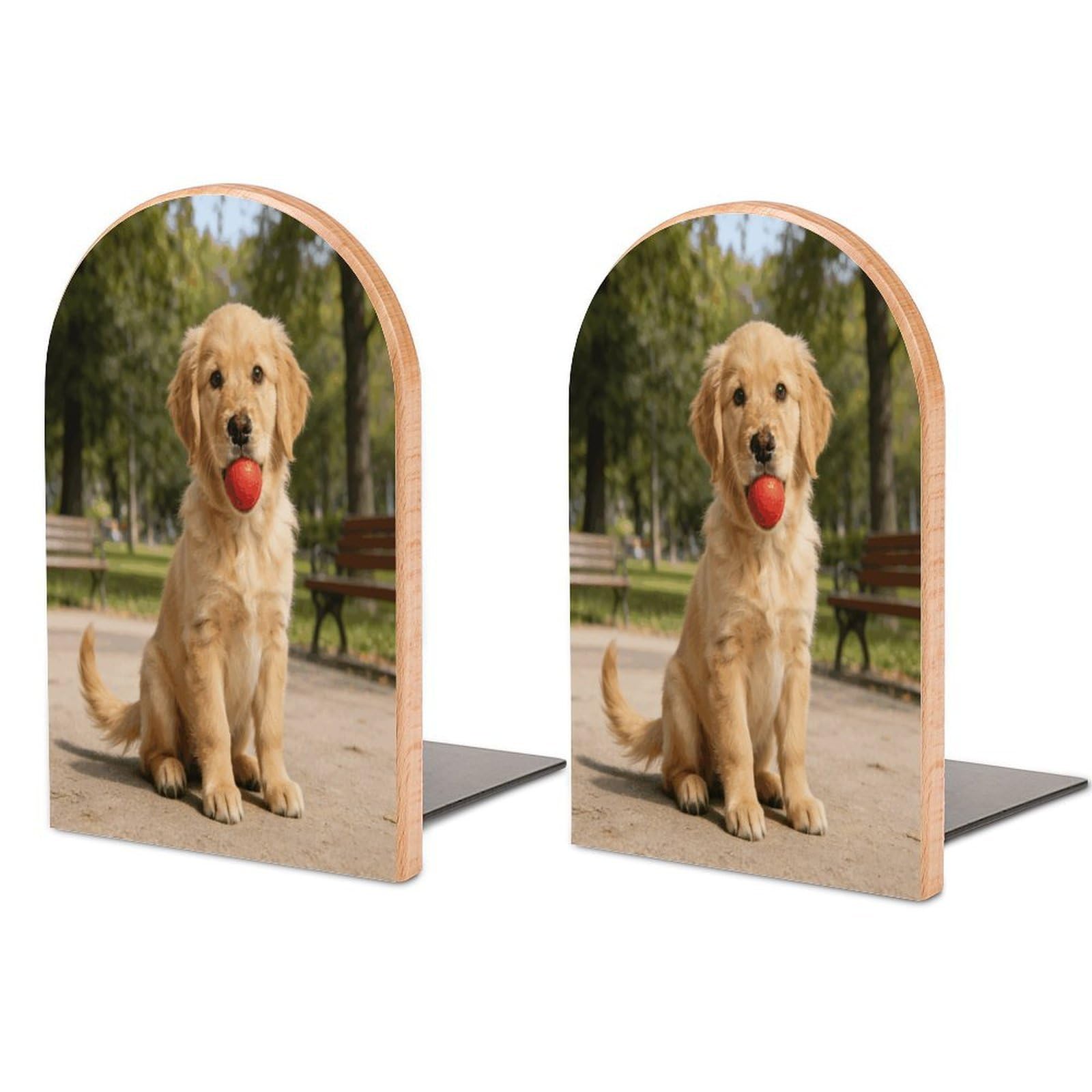 Cute Golden Retriever Book End for Shelves Book Shelf Holder Home Decorative Non Skid Book Stoppers Universal Economy Bookend Wood Handmade Heavy Duty Bookend for Home Office 1 Pair