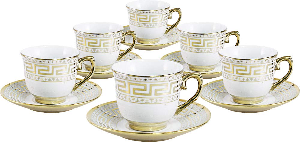 6 Tasses à Café Bavaria Avec Soucoupes - Porcelaine Dorée - Vintage