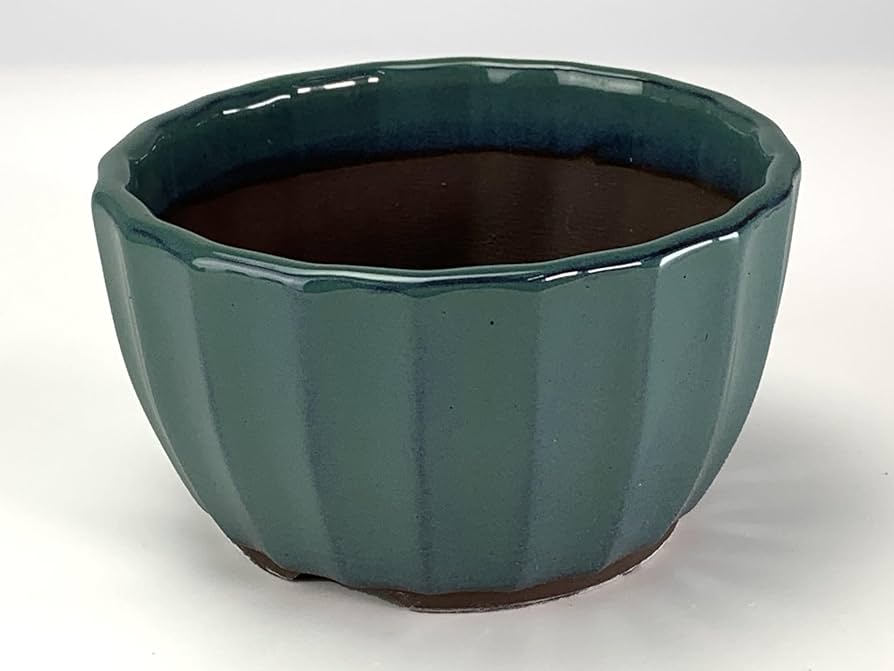 Amazon.co.jp: 盆栽妙 盆栽鉢 瀬戸焼 菊型4号 オリベ 幅12.5cm×高さ7cm