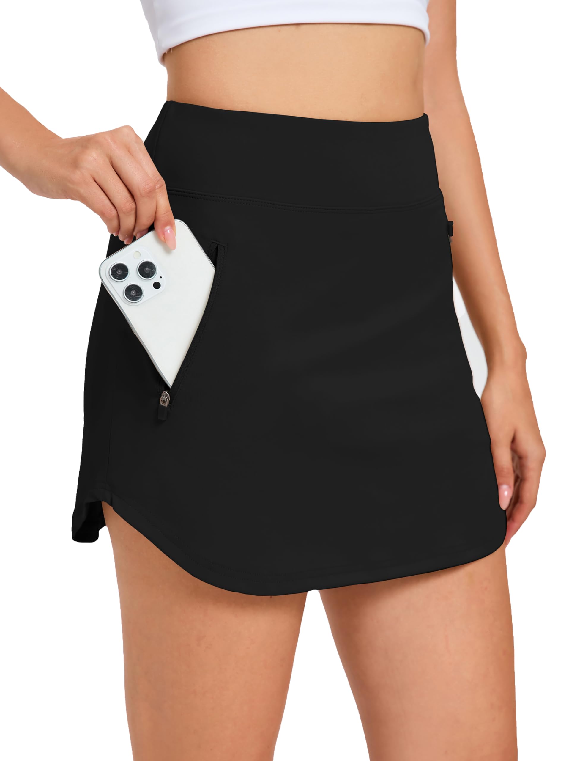 Jhsnjnr Damen Sport Hosenrock mit Reißverschluss Taschen Elastisch Kurzer Wandern Tennisröcke Hohe Taille Laufen Golf Rock