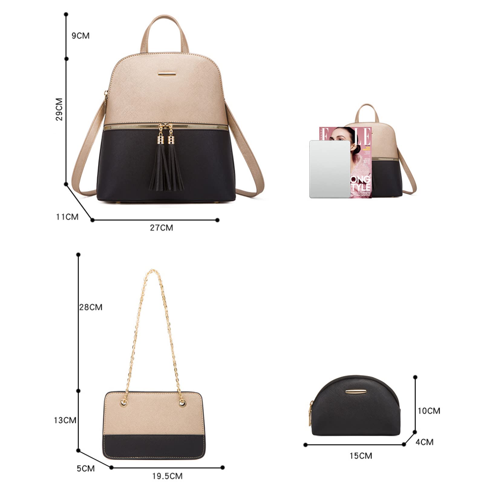 NICOLE & DORIS Mochila Mujer Bolso Mochila Mujer Pequeño Casual de Moda Antirrobo Mochilas Cuero PU Backpack Establecer 4 en 1