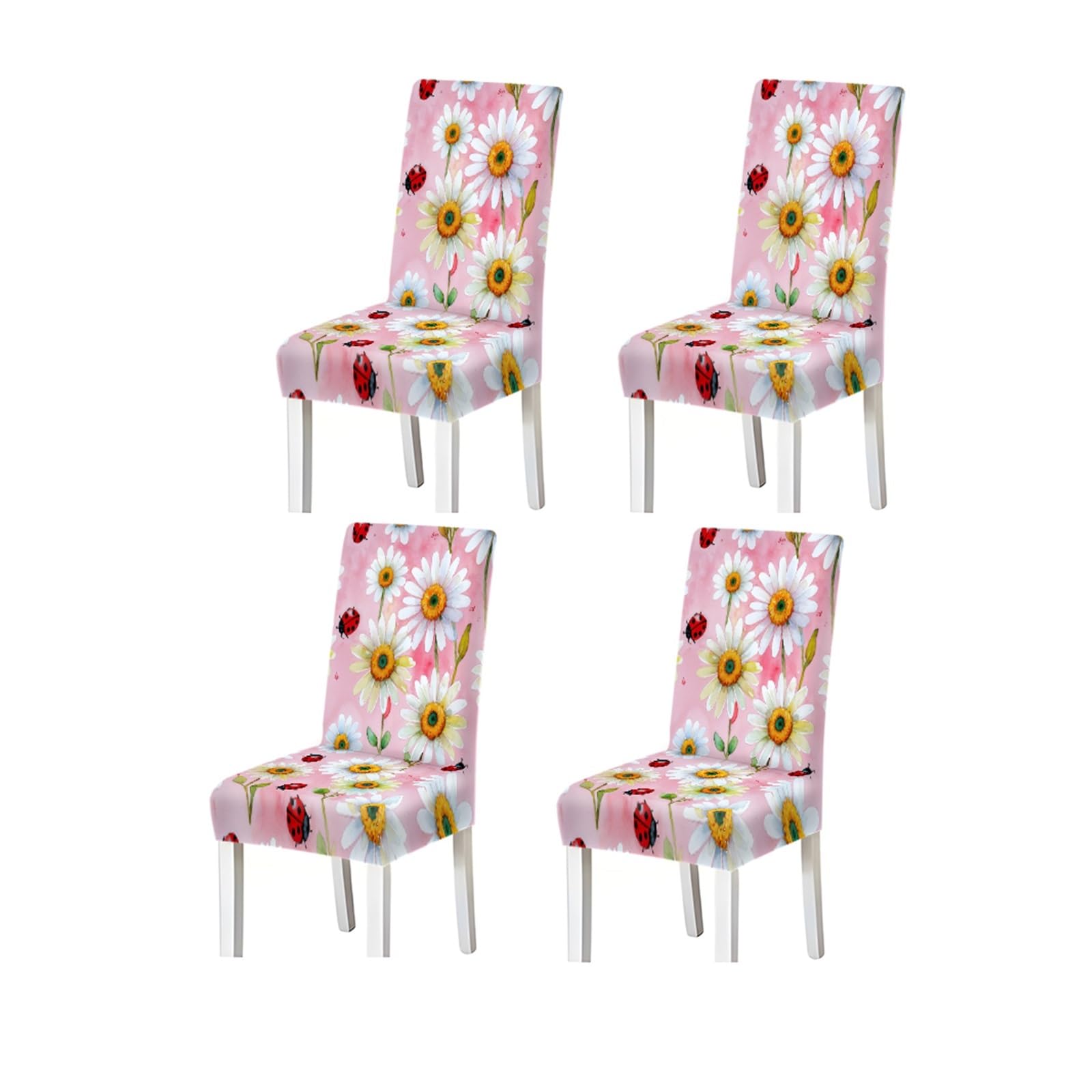 KXUAUV Watercolor Daisy Ladybug Floral Pattern Print Dining Chair Covers Set Of 2/4/6, Stretch Slipcovers For Kitchen Dining Room Seat Protectors for Restaurant Hotel Party(4PCSChair cover)