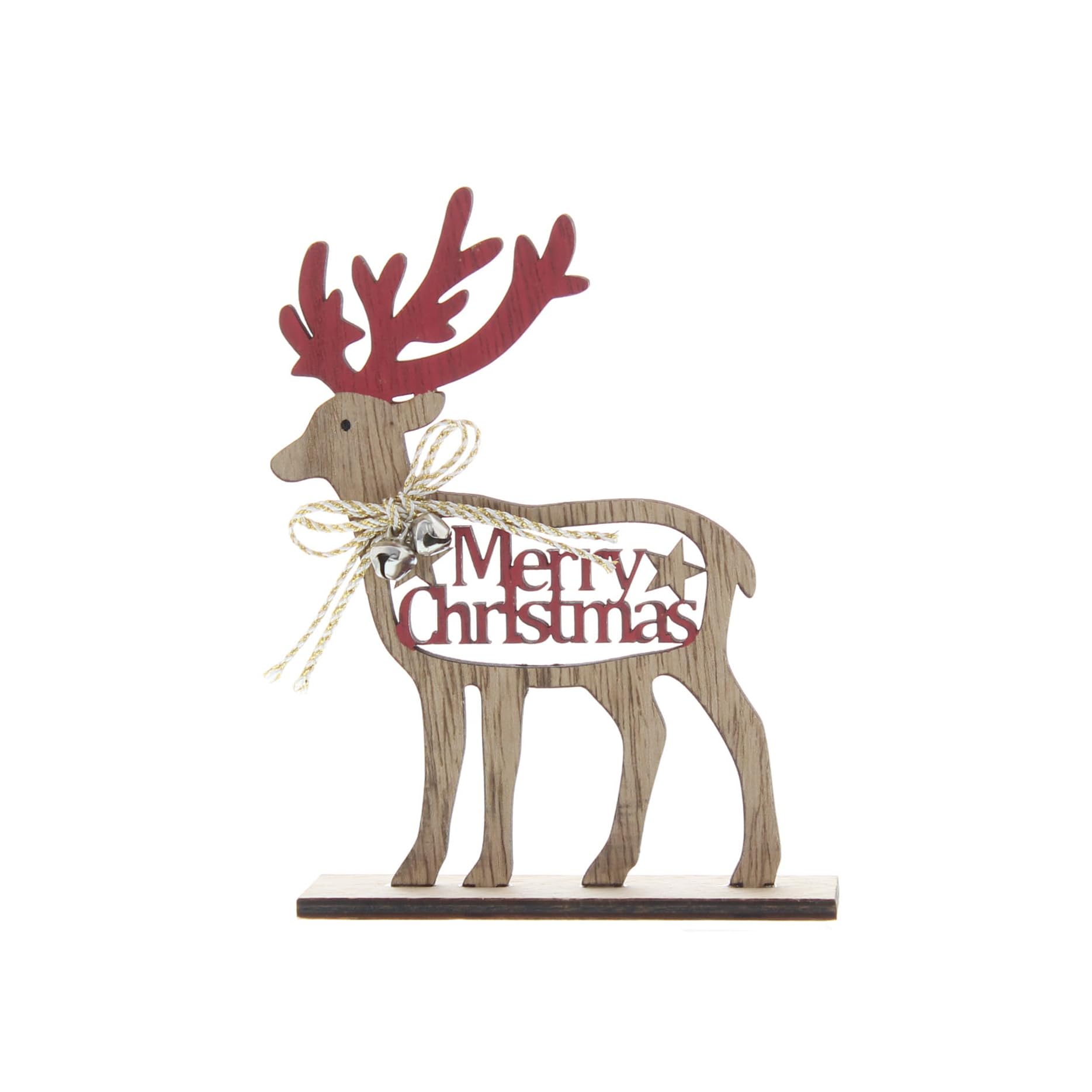 Festive Productions 15cm Christmas Wooden Merry Christmas Reindeer Tabletop Centrepiece Ornament Xmas Festive Décor Gift