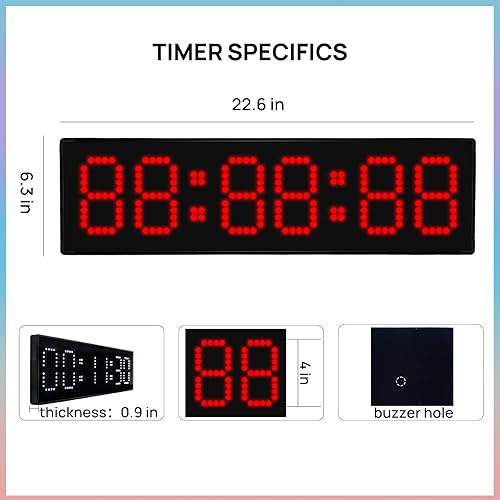 Miniatura 2 de Reloj temporizador RGB de 22 pulgadas para gimnasio en casa, con temporizador de intervalos, cuenta regresiva, cronómetro con control remoto