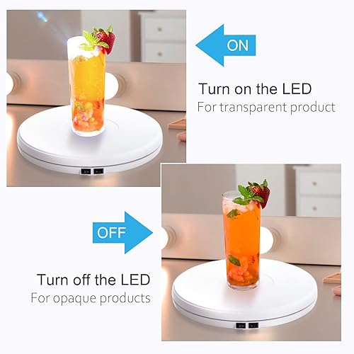 Miniatura 4 de Soporte giratorio eléctrico blanco de 10 pulgadas con LED de carga centralizada de 44 libras para mesa de exhibición de vaso motorizado de 360