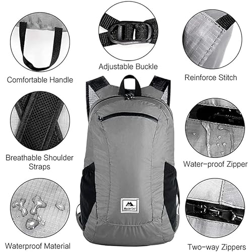 Mastertool Hiking Daypack, Water Resistant Lightweight Foldable Backpack For Travel Camping Outdoor, Black, 20L #TOP5