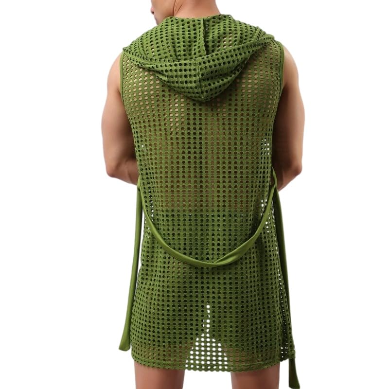 Albornoz de algodón puro para hombre con diseño transpirable de malla en color gris sólido 3