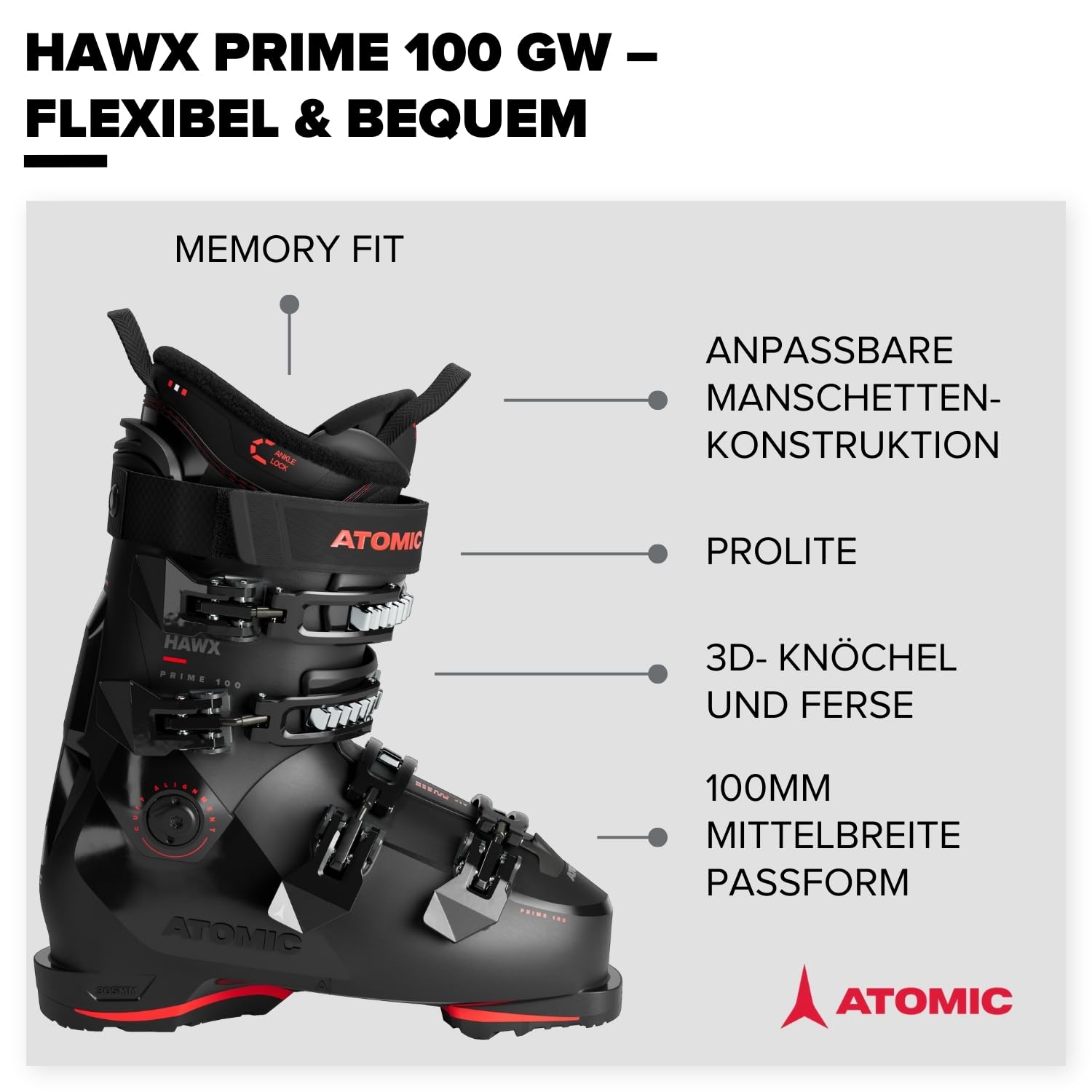 ATOMIC HAWX Prime 100 GW Ski Schuh 2025 Black/red