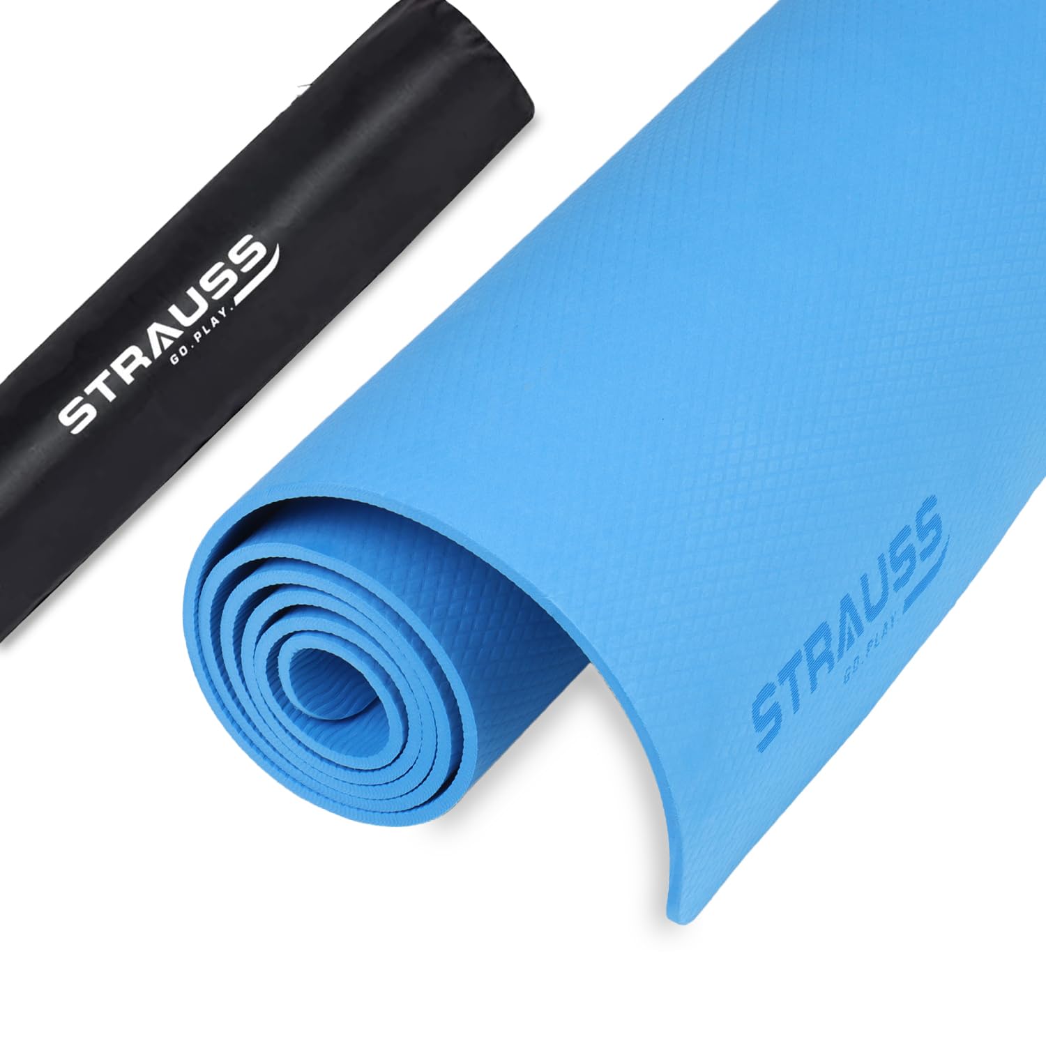 STRAUSS Anti Skid EVA Yoga Mat with Carry Bag, 6mm, Non-Slip Exercise Mat for Home & Gym | Lightweight & Durable Workout Mat | Ideal for Yoga, Pilates, Fitness | Ideal for Men & Women, (Sky Blue)