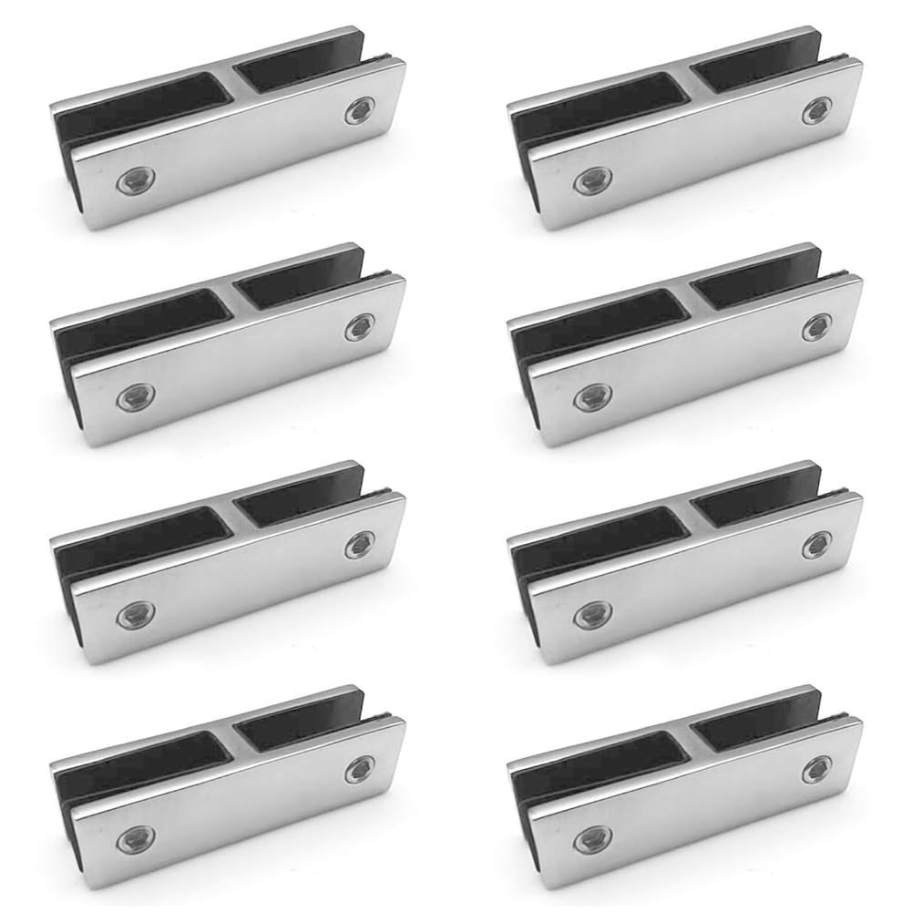 Pince verre à verre 180° en inox 304 pour garde-corps de balcon et piscine - Lot de 8