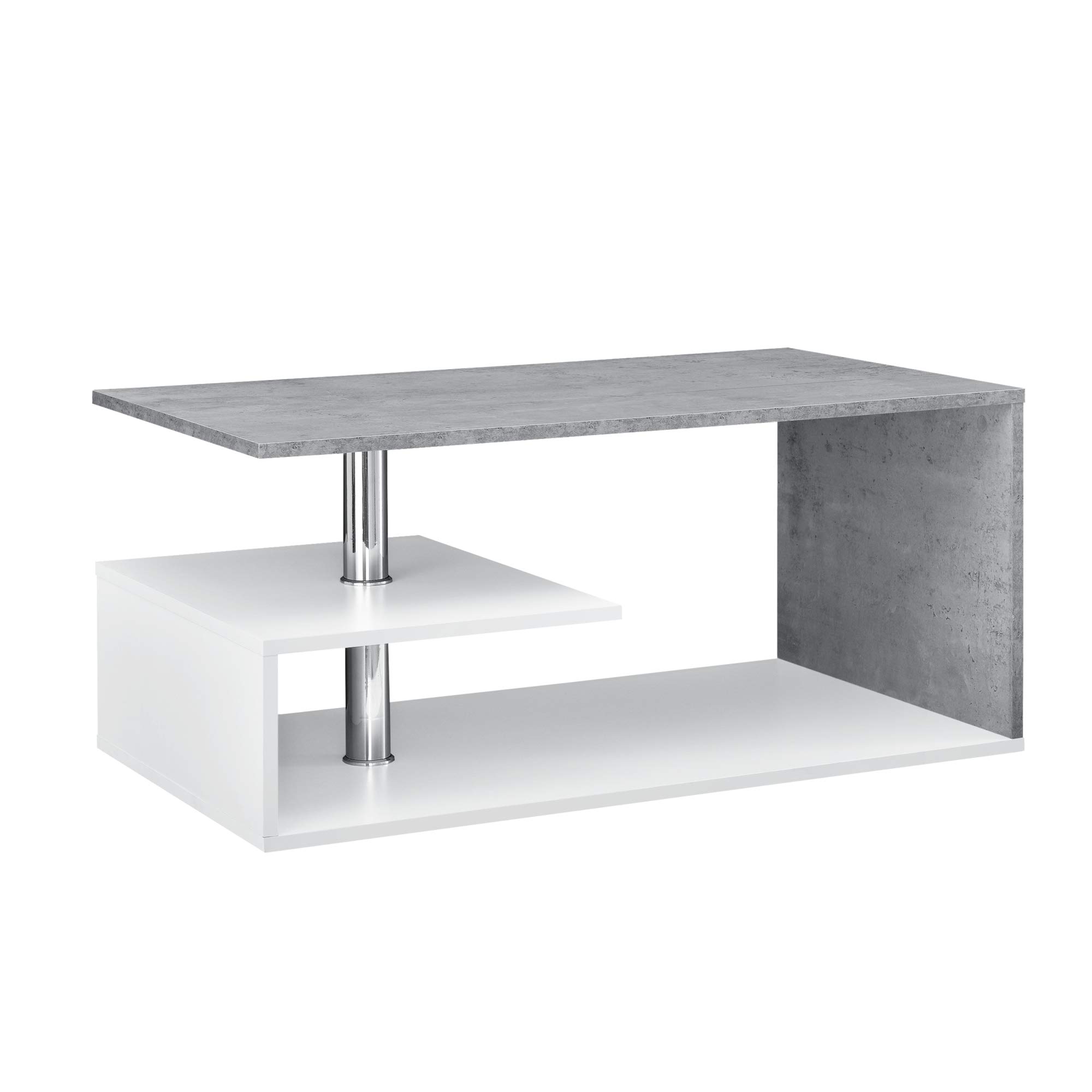 [en.casa] Mesa de Centro Haarlem En Forma Rectangular Diseño Único Mesa de Salón con Estante Estructura Robusta Aglomerado 90 x 50 x 41 cm - Blanco y Efecto Hormigón