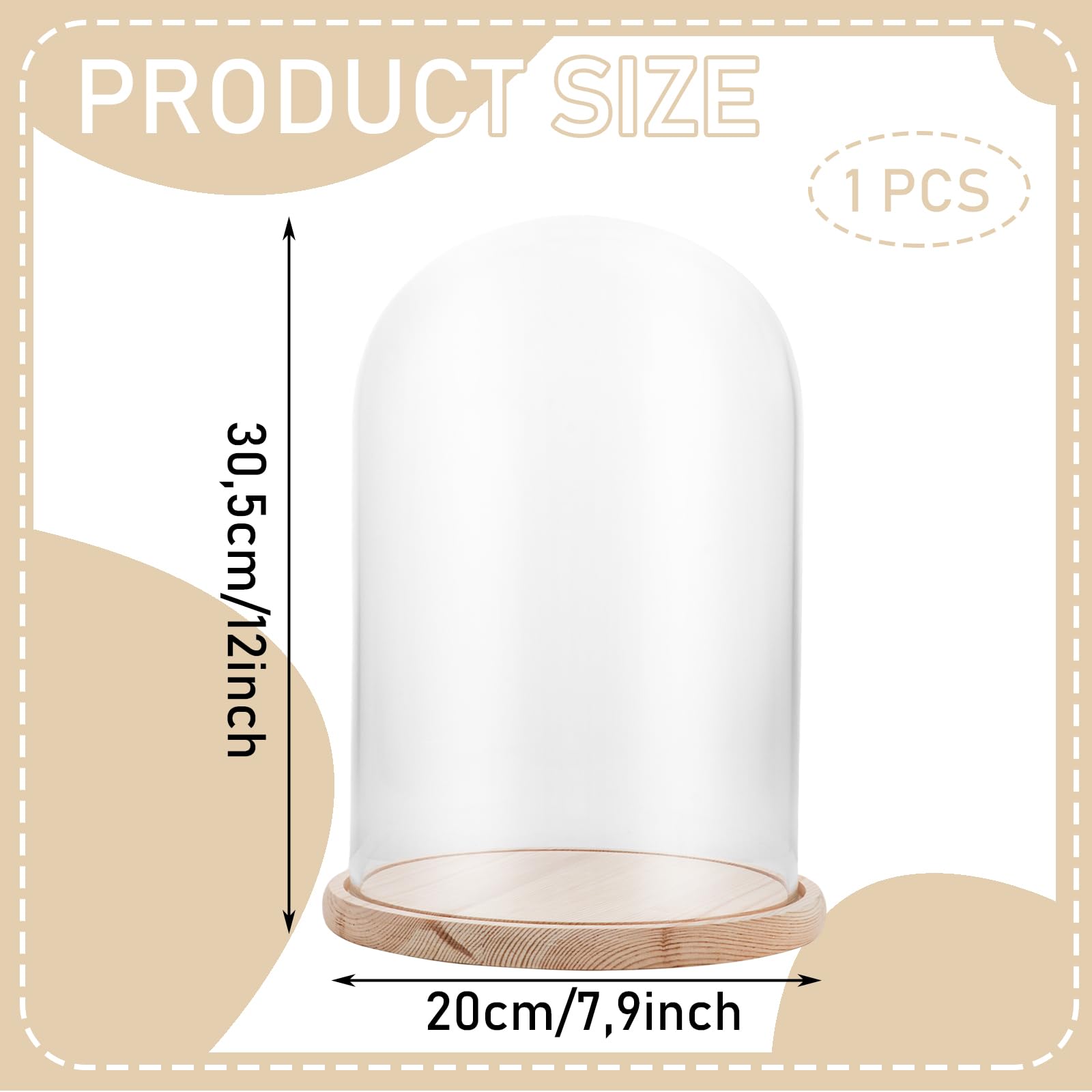 Campana Di Vetro Con Base In Legno Naturale – Decorazione Per Composizioni E Addobbi, D10 H15 Cm - 2
