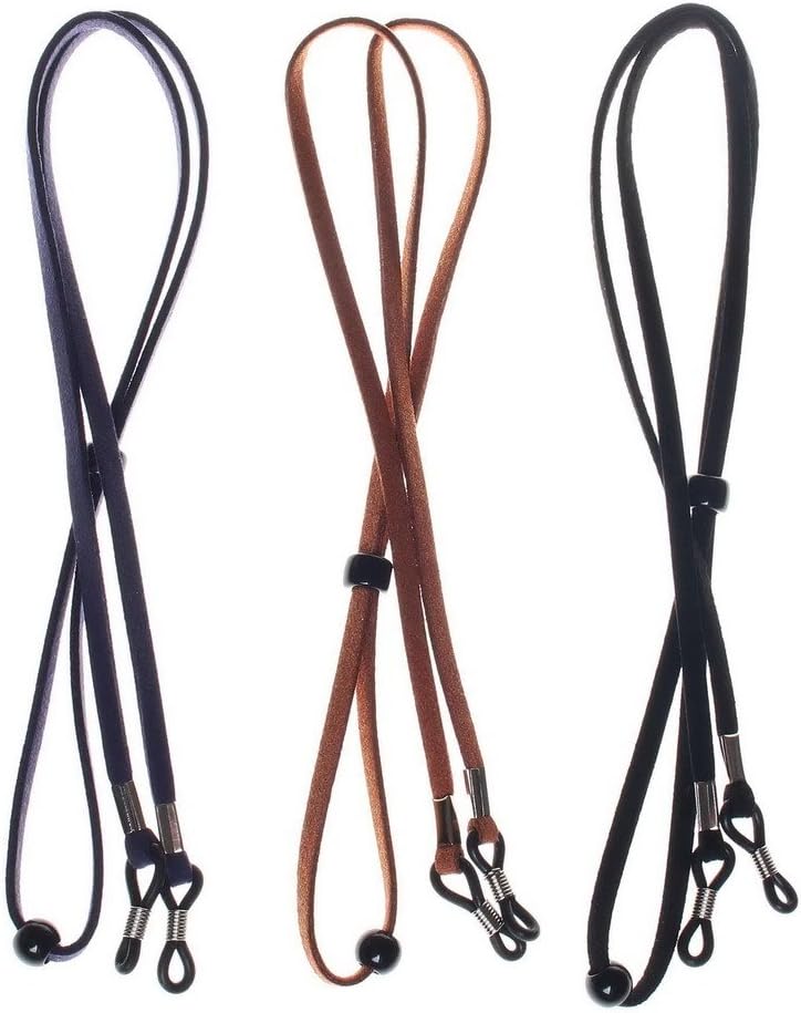 SUMAJU Eyeglass Chain, 3 Pieces PU Leather Eyeglass Strap Classic Glasses Holder Spectacles Cord Retainer Lanyard Adjustable End