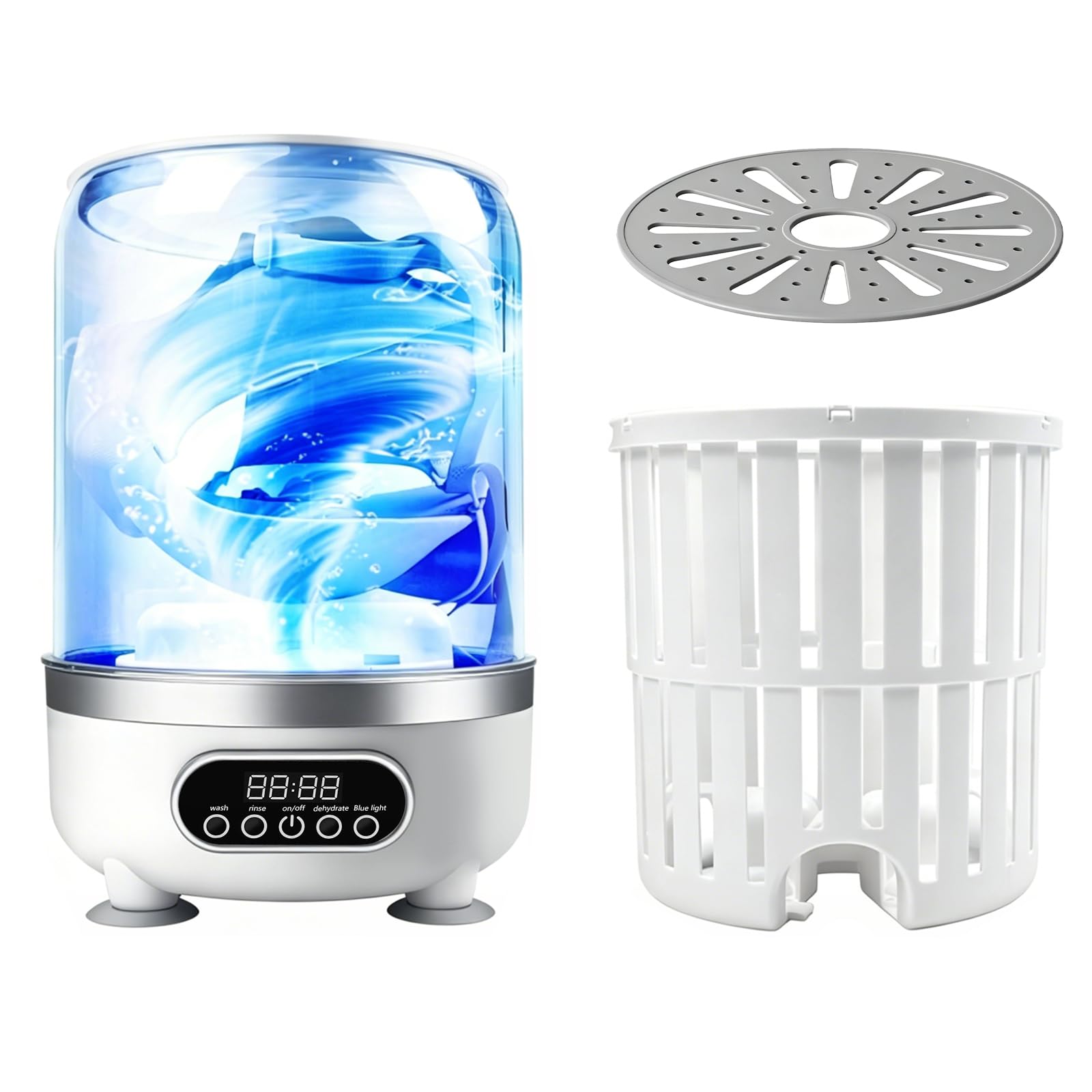 Lavadora para ropa interior, Mini lavadora automática con centrifugado, 3L, con desinfección por luz azul y cesta escurridora, a batería, lavadora para prendas pequeñas y ropa interior