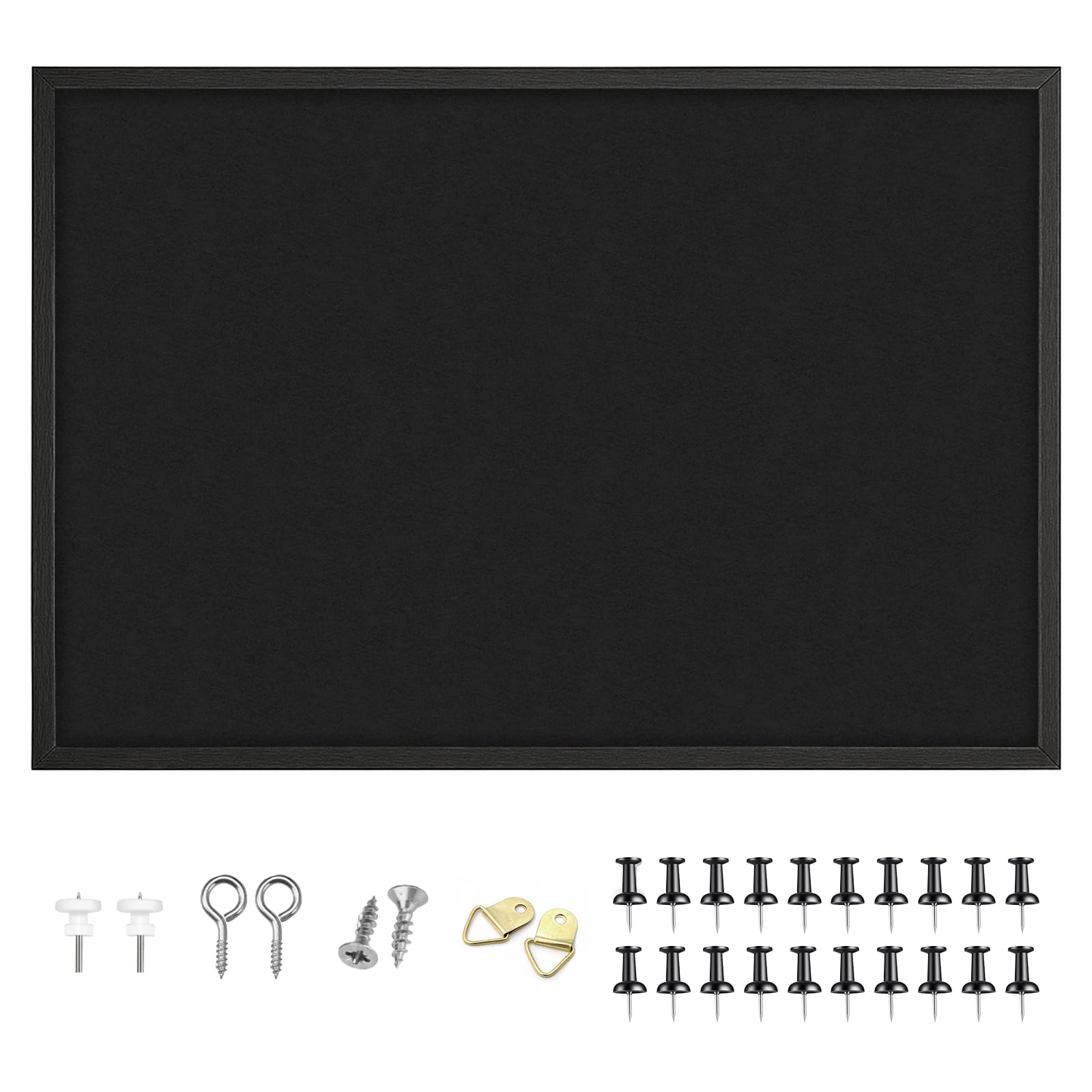 OWLKELA Bulletin Board 60x40cm, Black Wood Framed Cork Board with Felt, Hanging Pin Board for Wall with 20 Pushpins, Vision Board for Office, School, and Home, 1pc