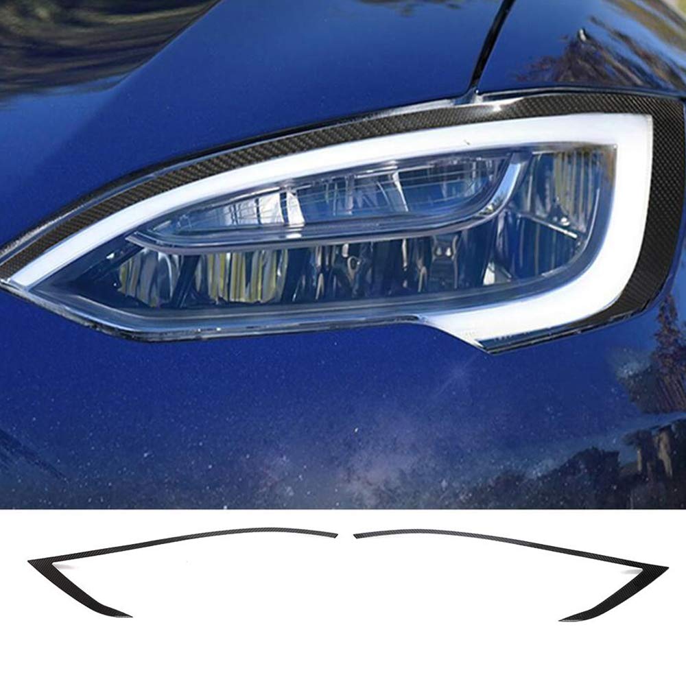 OPASDH Front Headlight Eyebrows fit Tesla Model S Sedan 2012-2019 Auto Carbon Fiber CF Head Lamps Eyelid Light Cover Trims 1Pair