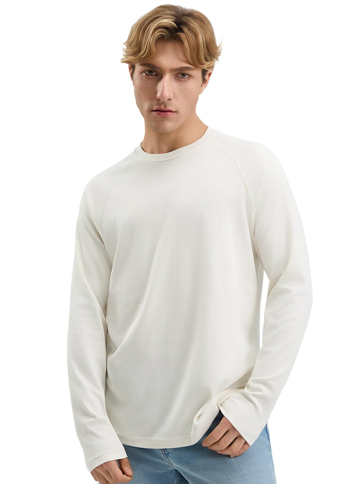 Mega Tshop Midweight 100% Cotton Raglan Long Sleeve T-Shirt | Breathable, Soft, 180 GSM Stretch Interlock Fabric, Crew Neck, Basic, Plain, Regular Fit, Tag Free, Casual Tee for Men Women