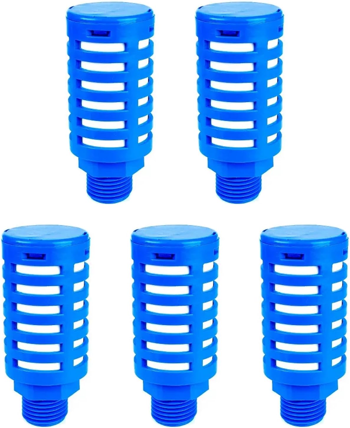 5Pcs Plastic Air Pneumatic Mufflers, Blue 3/4" Male Thread Compressor Exhaust Silencer Fitting for Industrial Grade Air Compressor Tools, Automotive Workshop Air Valve Cylinder