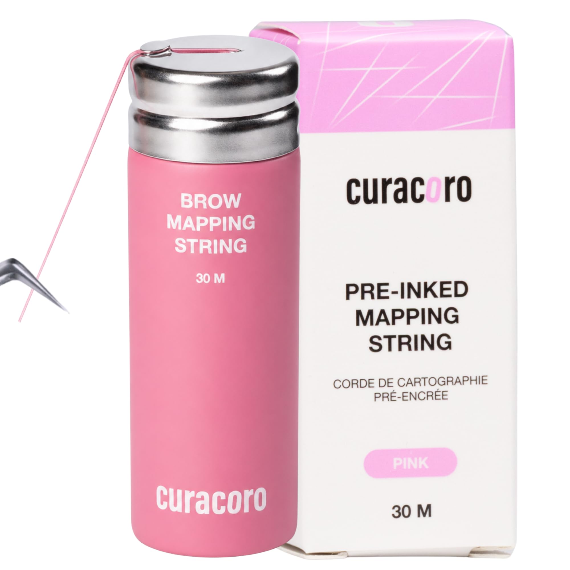 Curacoro Brow Mapping String 30m, Pre-Inked Bamboo Charcoal (Pink)