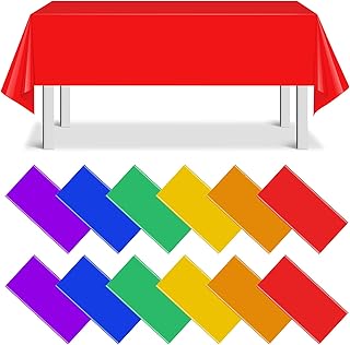 12 Pack Assorted Color Rectangle Plastic Tablecloth Disposable Rainbow Tablecloth Colorful Rectangle Table Covers for Birthday Wedding Fiesta Picnic Home Party Decorations, 6 Color, 54 x 108 Inch