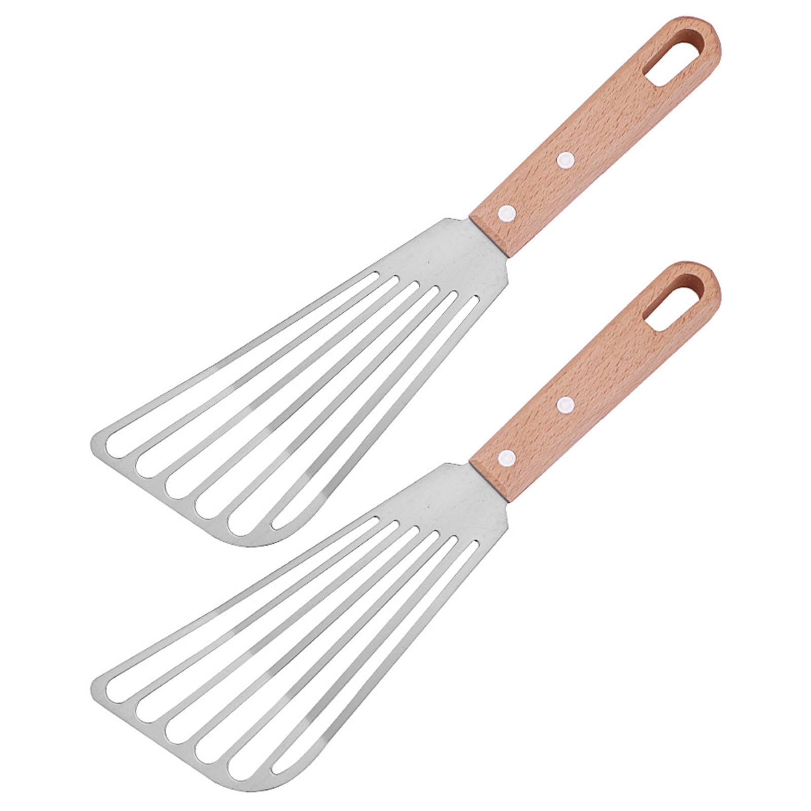 MALSSE 2-Piece Nonrust Steel Slotted Spatula Set with Wood Handle, for Grilling, Flipping Burgers & Pancakes Nonrust Steel Fish Turner Spatula with Beech Wood Handle