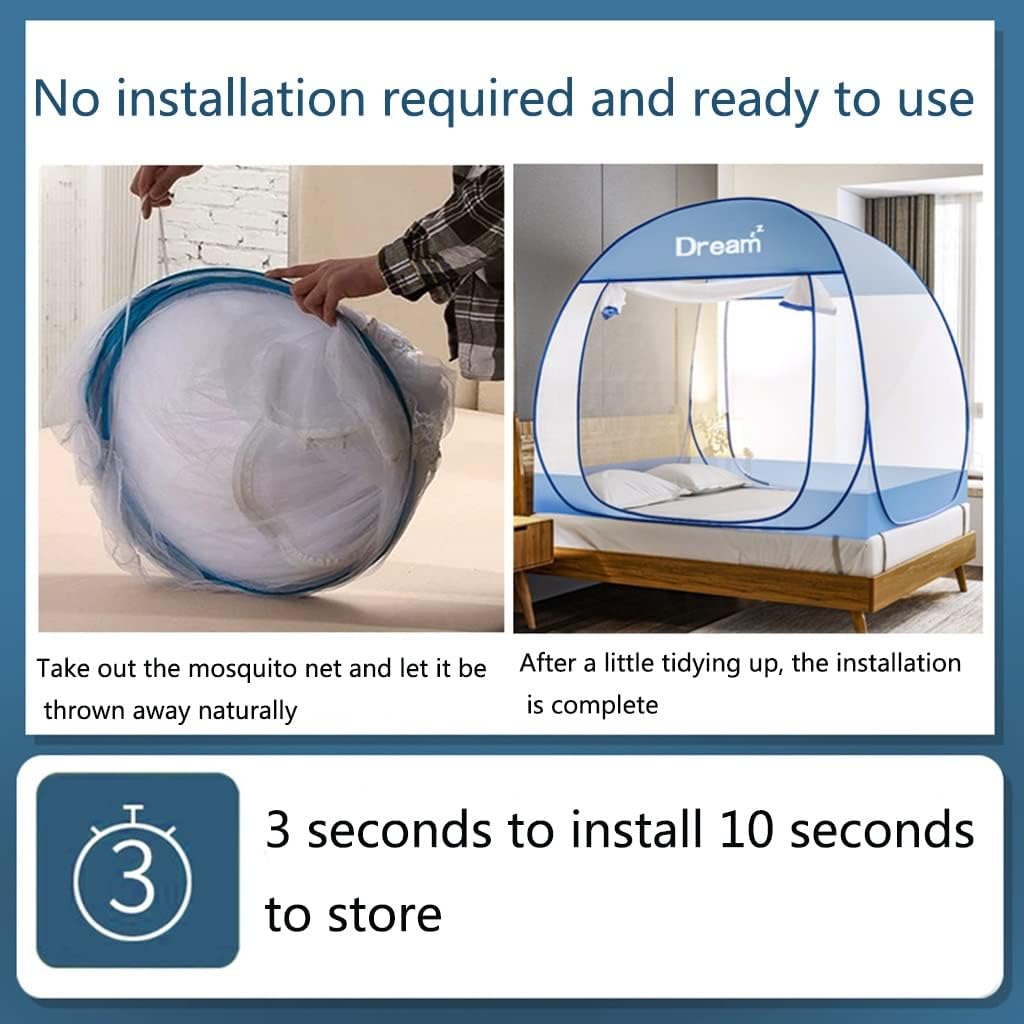 Pop Up Mosquito Net with Zipper Anti-Mosquito Tent Large Camping Tent Easy to Setup for Bed Travel Home Outdoor (Color : A, Size : 6ft Bed)