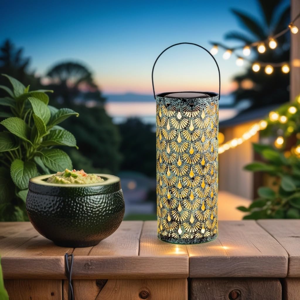 Marrakech zestaw 2 latarni solarnych do użytku na zewnątrz z uchwytem z metalu o wielkości 30 cm | orientalna latarnia solarna LED Fava zielona, IP65, wodoszczelna jako dekoracja ogrodowa
