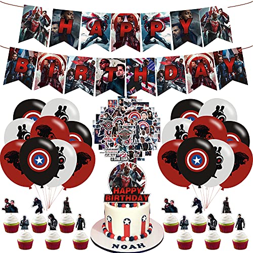 The Falcon and The Winter Soldier Birthday Party Supplies,Decorationsfor The Falcon and The Winter Soldier Includes Cake Topper Cupcake Toppers,Banner,Ballons for Boys Party Supplies Decorations