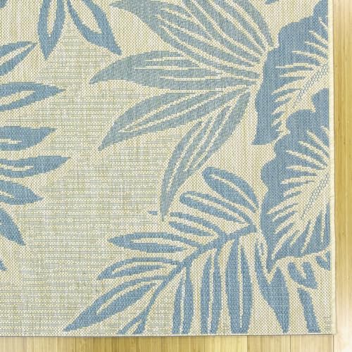 Gertmenian Indoor/Outdoor Kona Coast by Reyn Spooner Rug - 8x10 Large, Stain & UV Resistant, Ideal for Deck, Patio, Poolside Rooms - Palm Leaves, Teal Green Tan, 46675