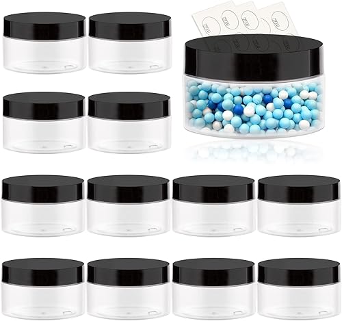 Tarros redondos negros de plástico transparente con tapas Negro 4 Ounce12pcs