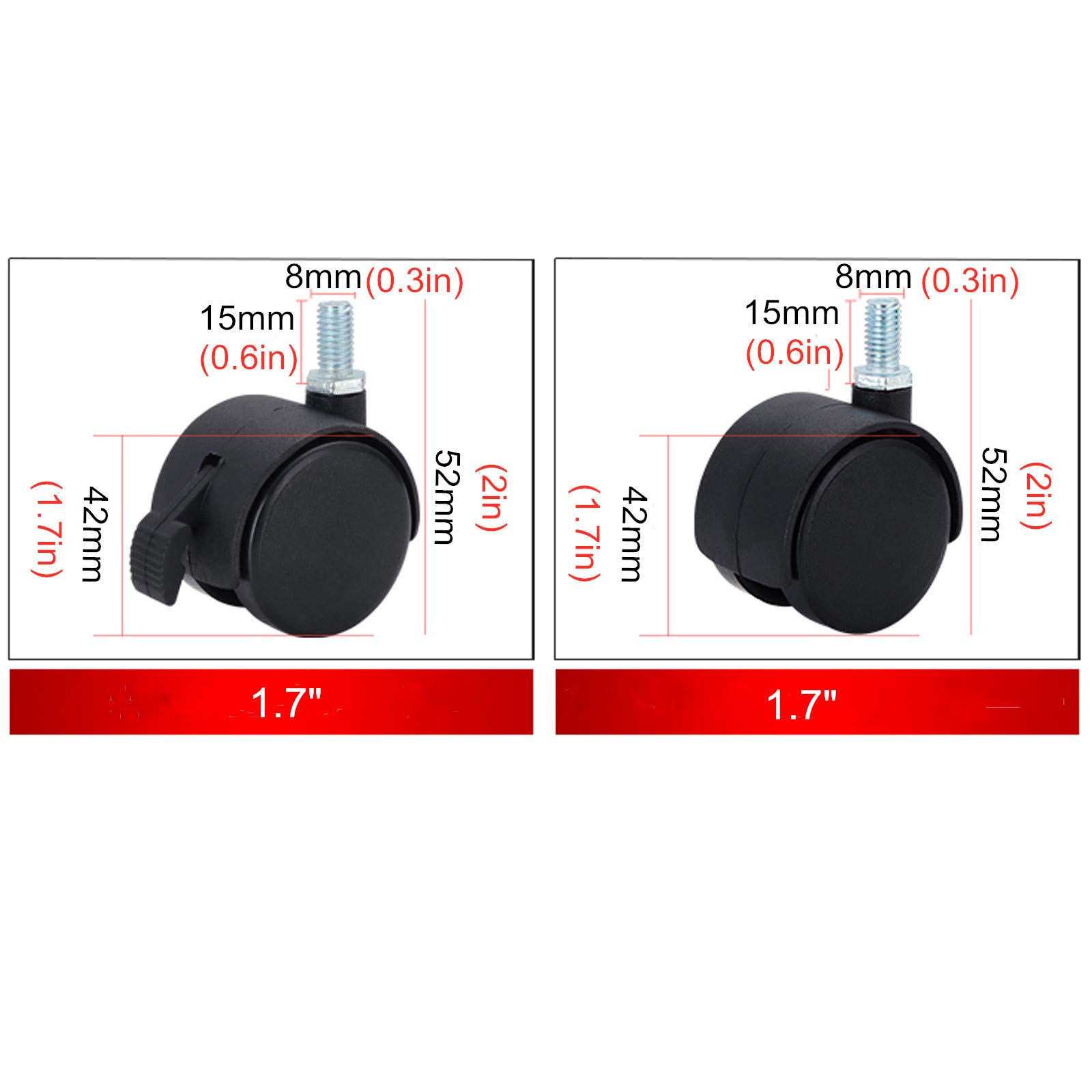 Ruote girevoli for mobili, ruote girevoli universali for sedie, ruote di ricambio for sedie da ufficio, ruote for mobili for carrelli, girevoli a 360°, protezione for pavimenti in legno, moquette e pi
