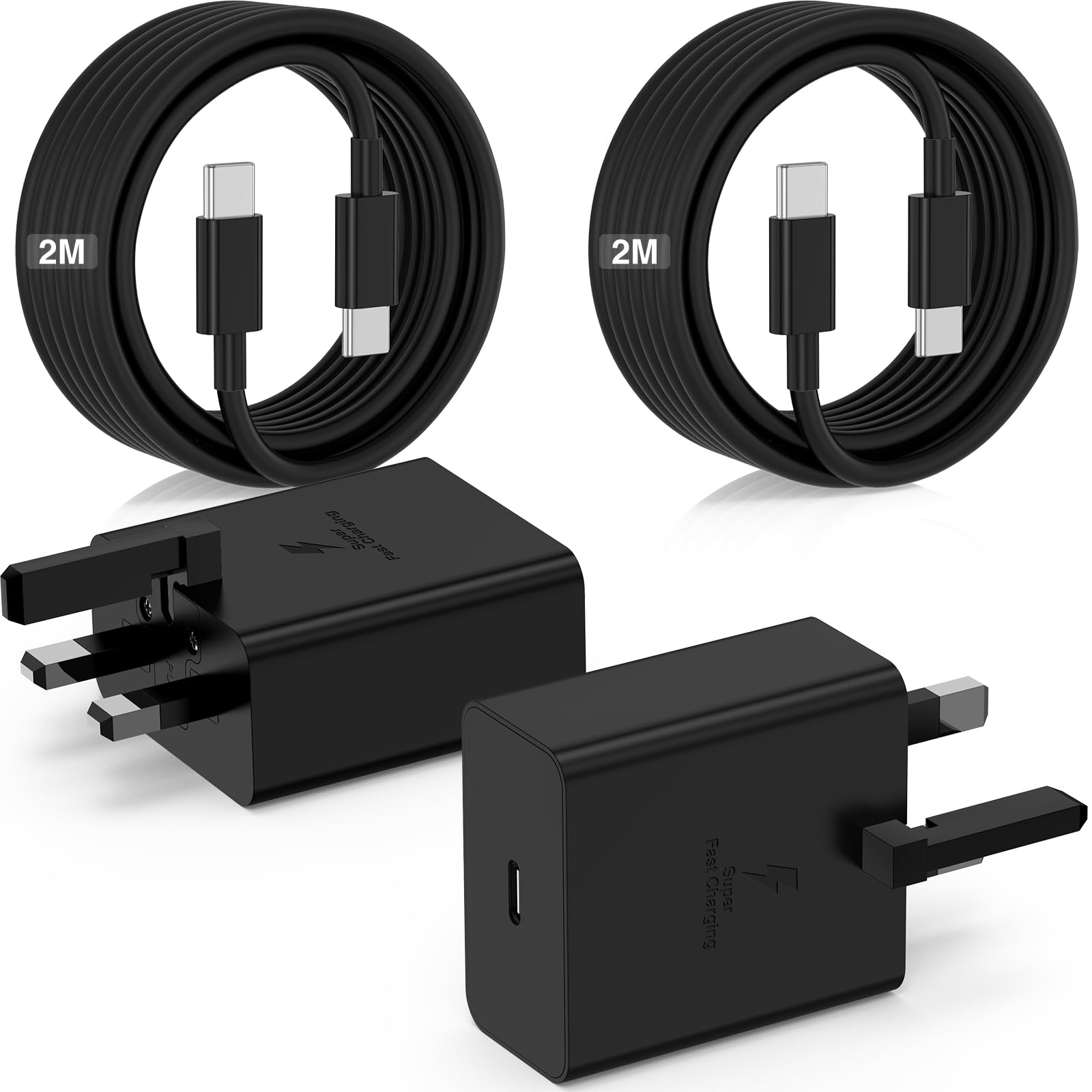 45W Samsung Super Fast Charger for Samsung Galaxy S25/S25+/S25 Ultra/S24/S24 Ultra/S23/S23 Ultra/S22/S21/S20/A55/A54/A15/A14, USB C Super Fast Charger with 2Pack 2M USB Type C Charging Cable