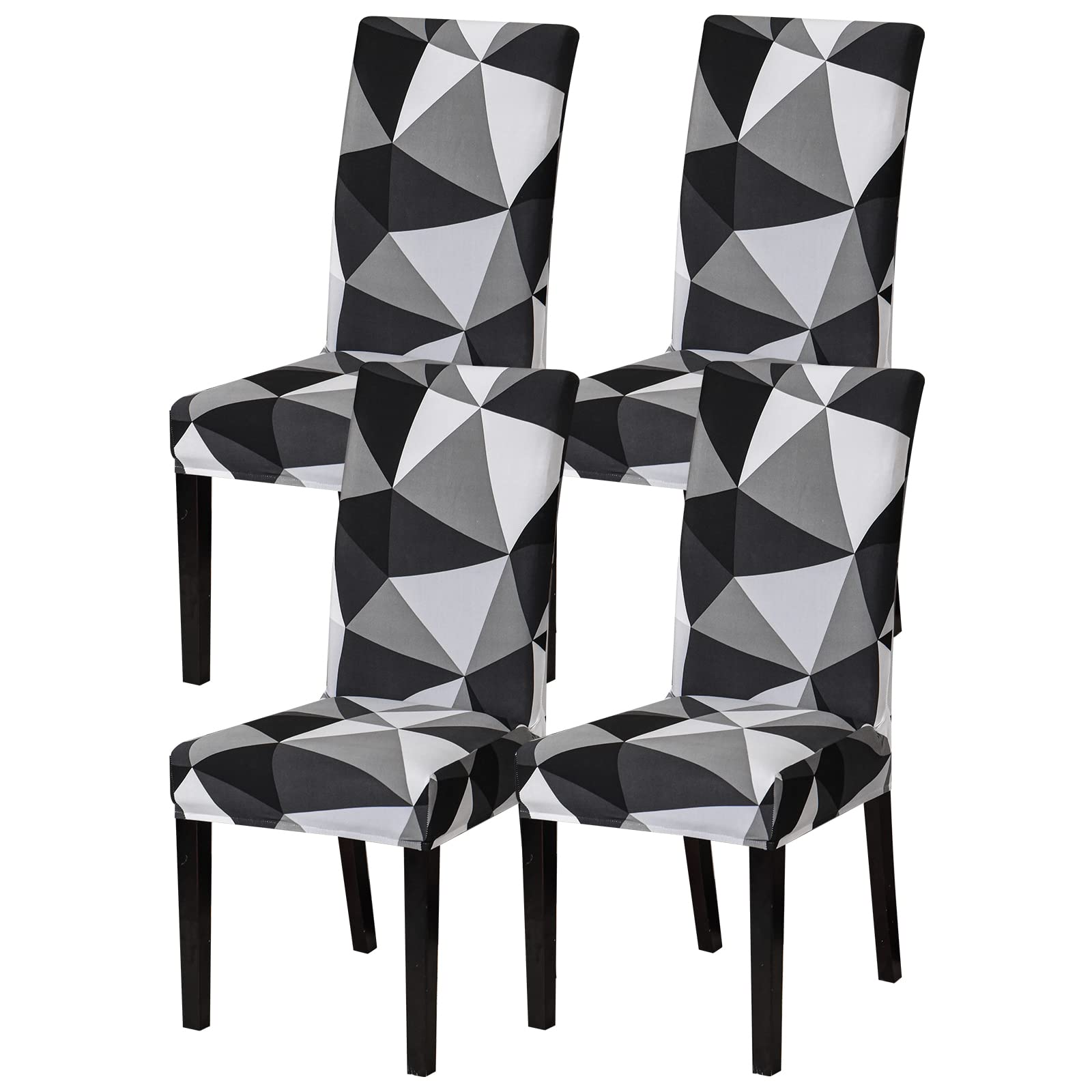 JOYDREAM Set of 4 Dining Chair Covers Stretch Chair Seat Cover Printed Chair Slipcovers for Dining Room Washable Spandex Chair Protector for Kitchen/Hotel/Banquet (4 Pack, Black Triangle)