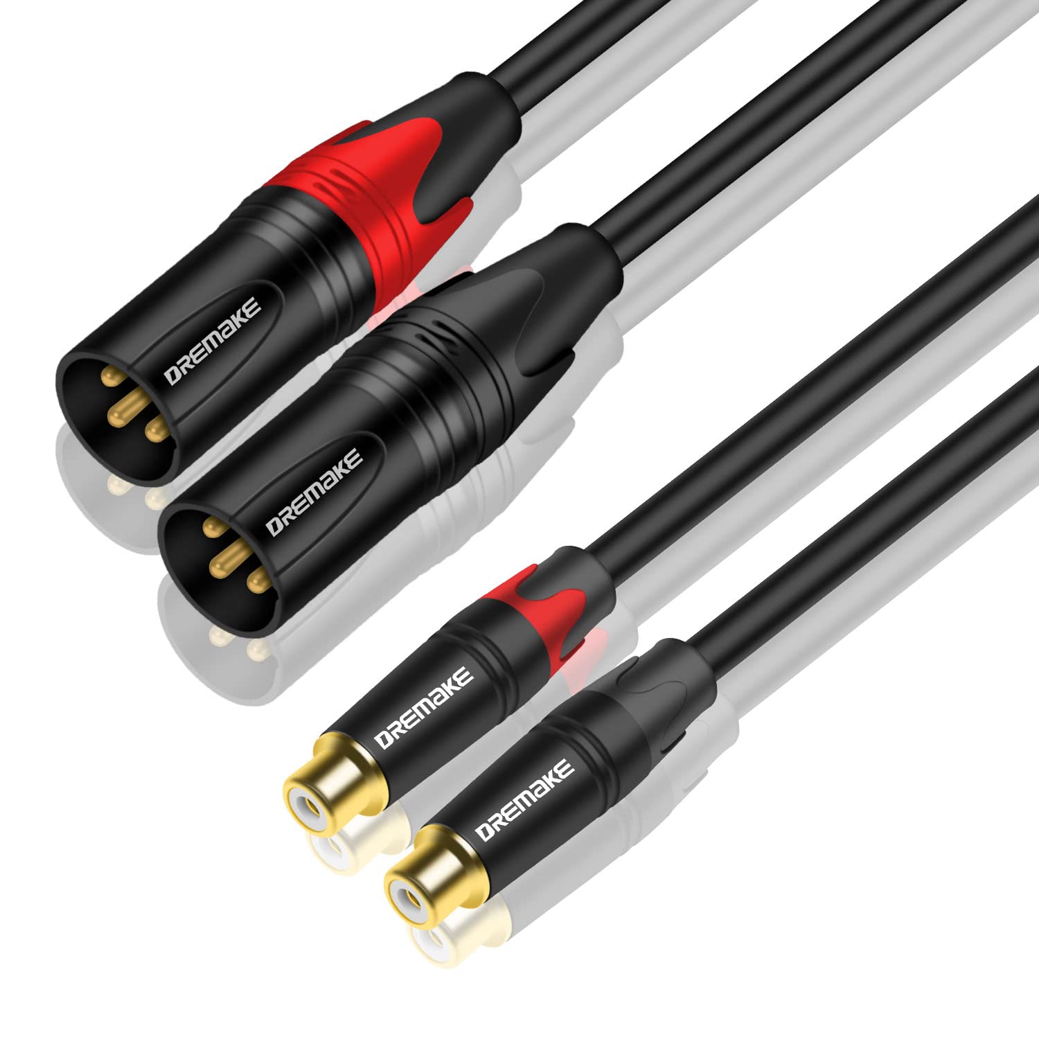 DREMAKE Female RCA to XLR Male Cable, Dual RCA to Dual XLR Mic Audio Extender Cable, 2 XLR to 2 RCA Stereo Extension Adapter Cable Cord, XLR to RCA Interconnect Cord for Recorders Amplifiers - 3M/10FT