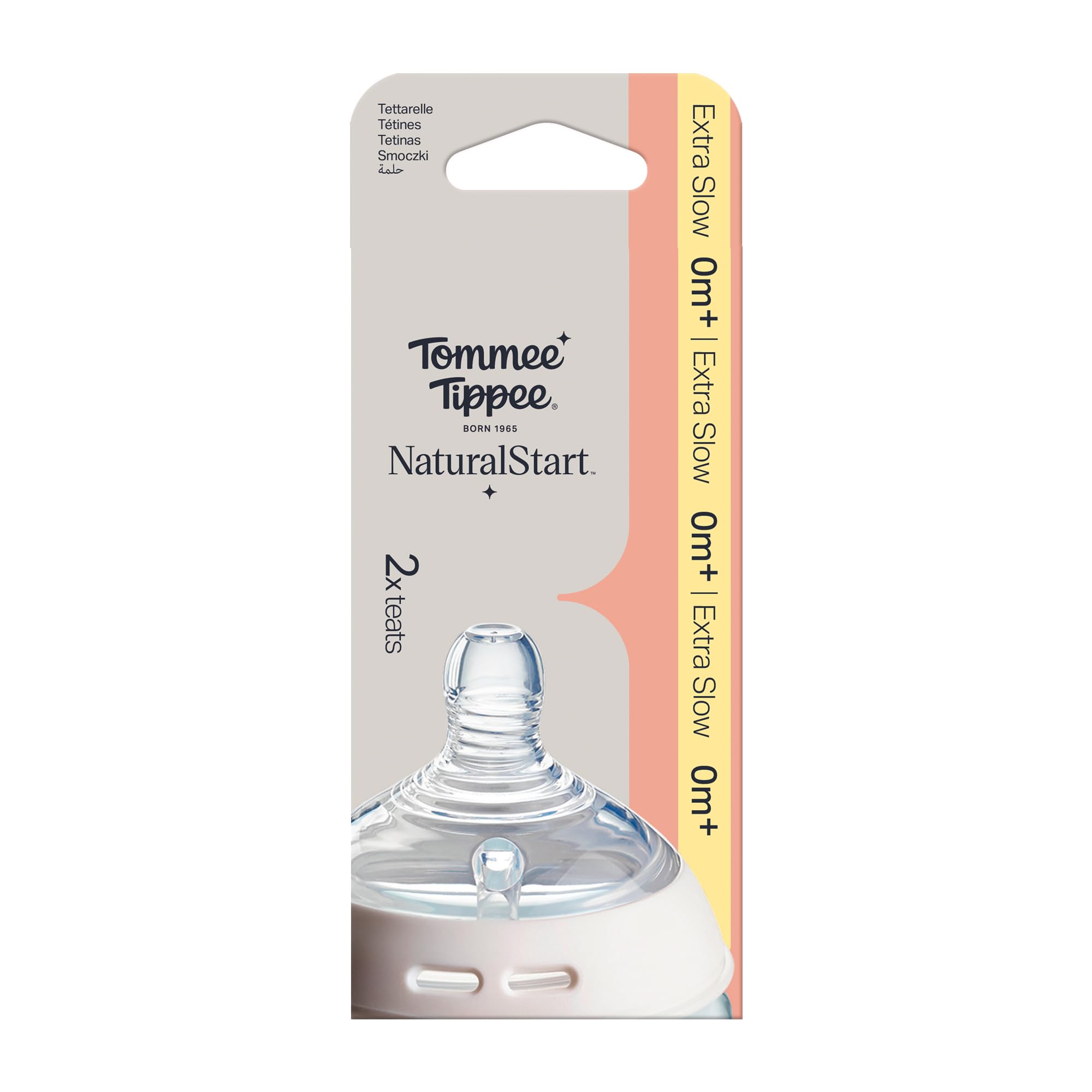 Tommee Tippee-Flaschensauger, Natural Start-Sauger, Besonders langsam Durchfluss, 0m, 2er-Pack, brustähnlich, Anti-Kolikventil, weiches Silikon