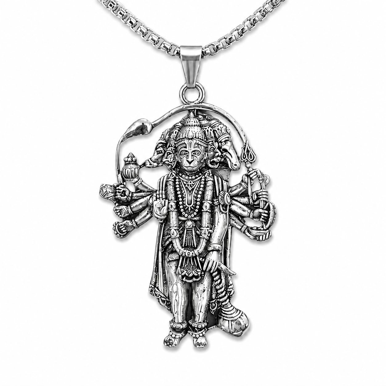 Panchmukhi Hanuman ji Locket For Men with Chain | Hanuman Pendant for Men | Silver Plated | Bajrangbali Locket with Chain | Religious Jewellery-image-28