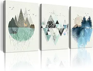 DZRWUBHS Geometry Mountain Wall Painting Canvas Art for Living Room & Bedroom - Modern Abstract Pictures, 20x28 in