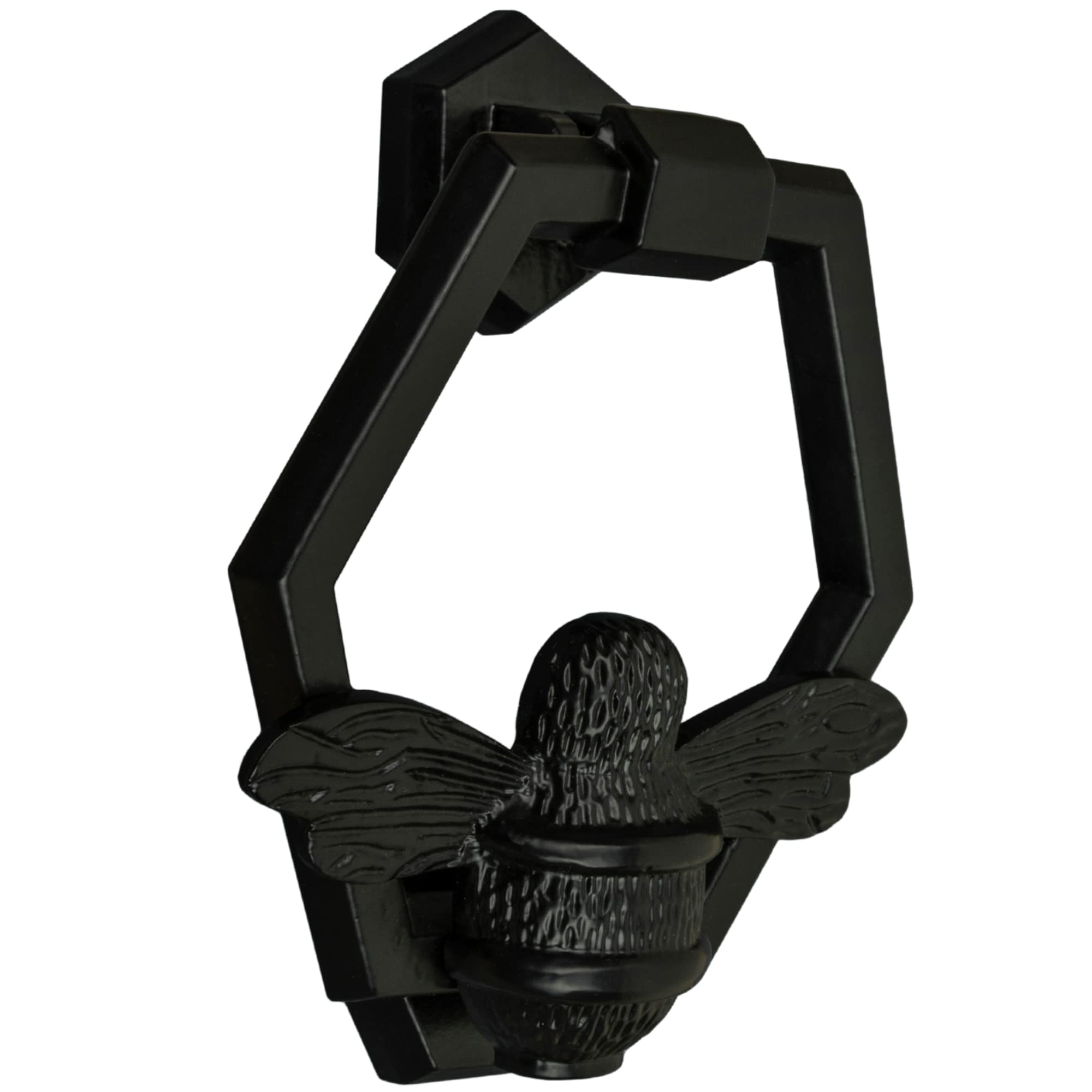 Brass Bee Black Bee Door Knocker For Front Door | Polished Solid Brass Honeycomb | Knockers With Strike Plate | Upvc | Bumblebee Front Door Furniture With A Unique Design